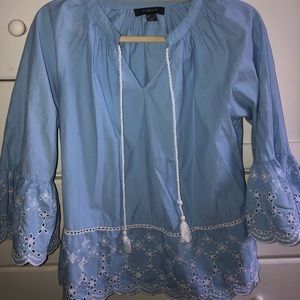 Light blue long bell sleeve blouse